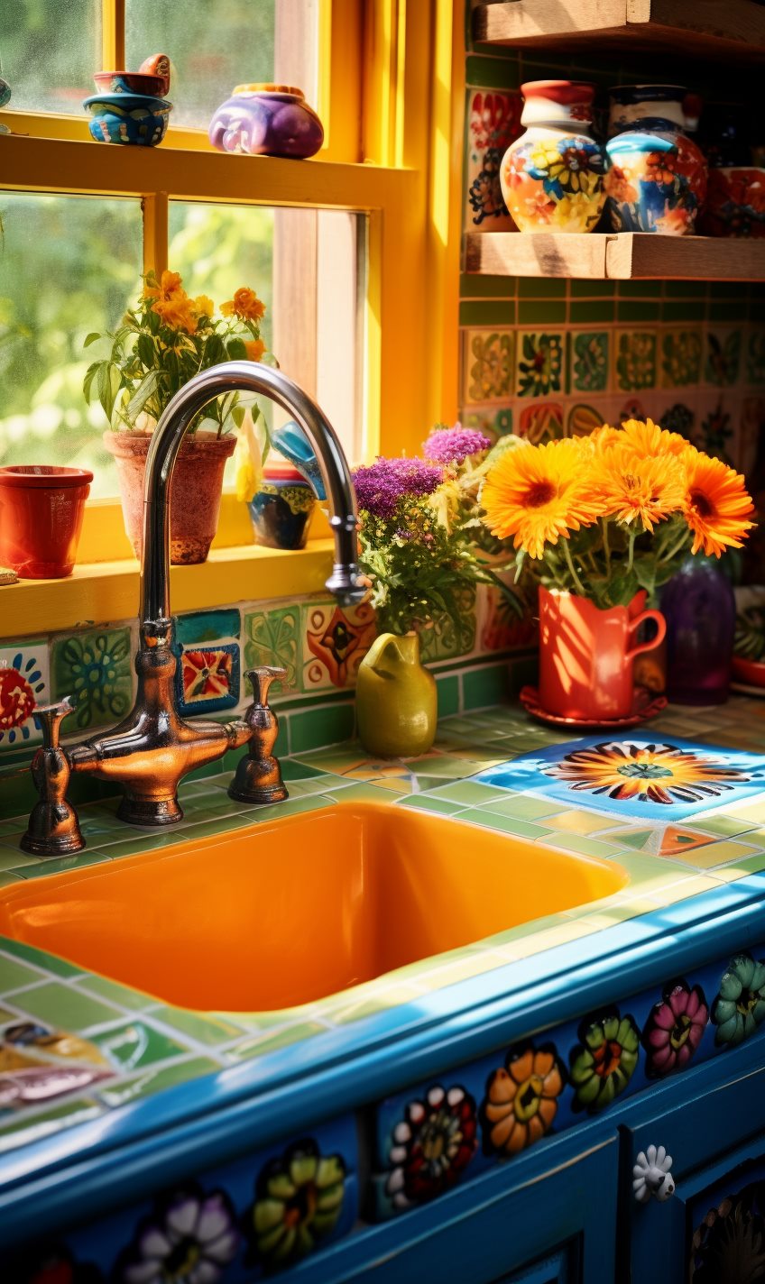 colorful boho kitchen sink