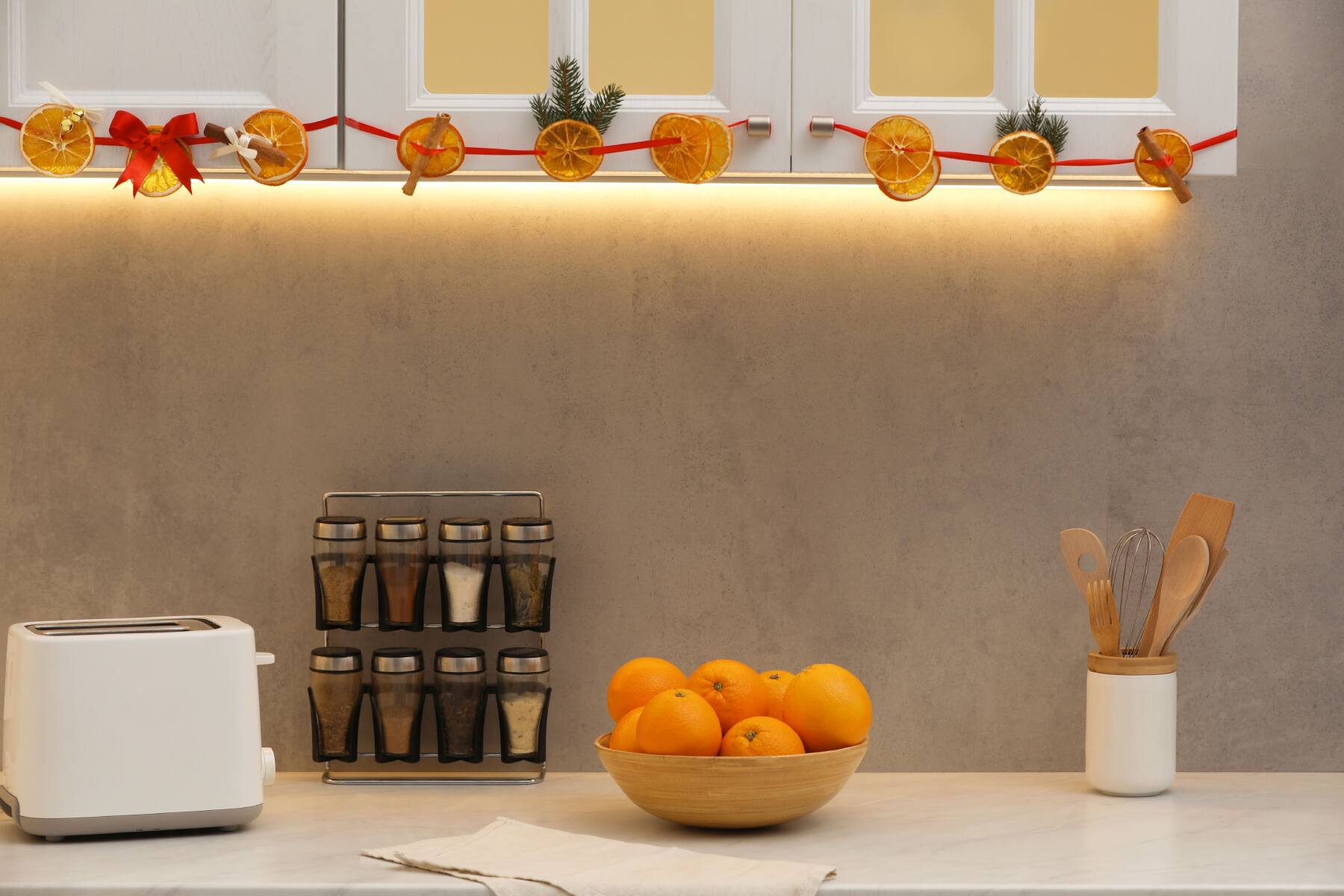 decorate kitchen countertop with fruits