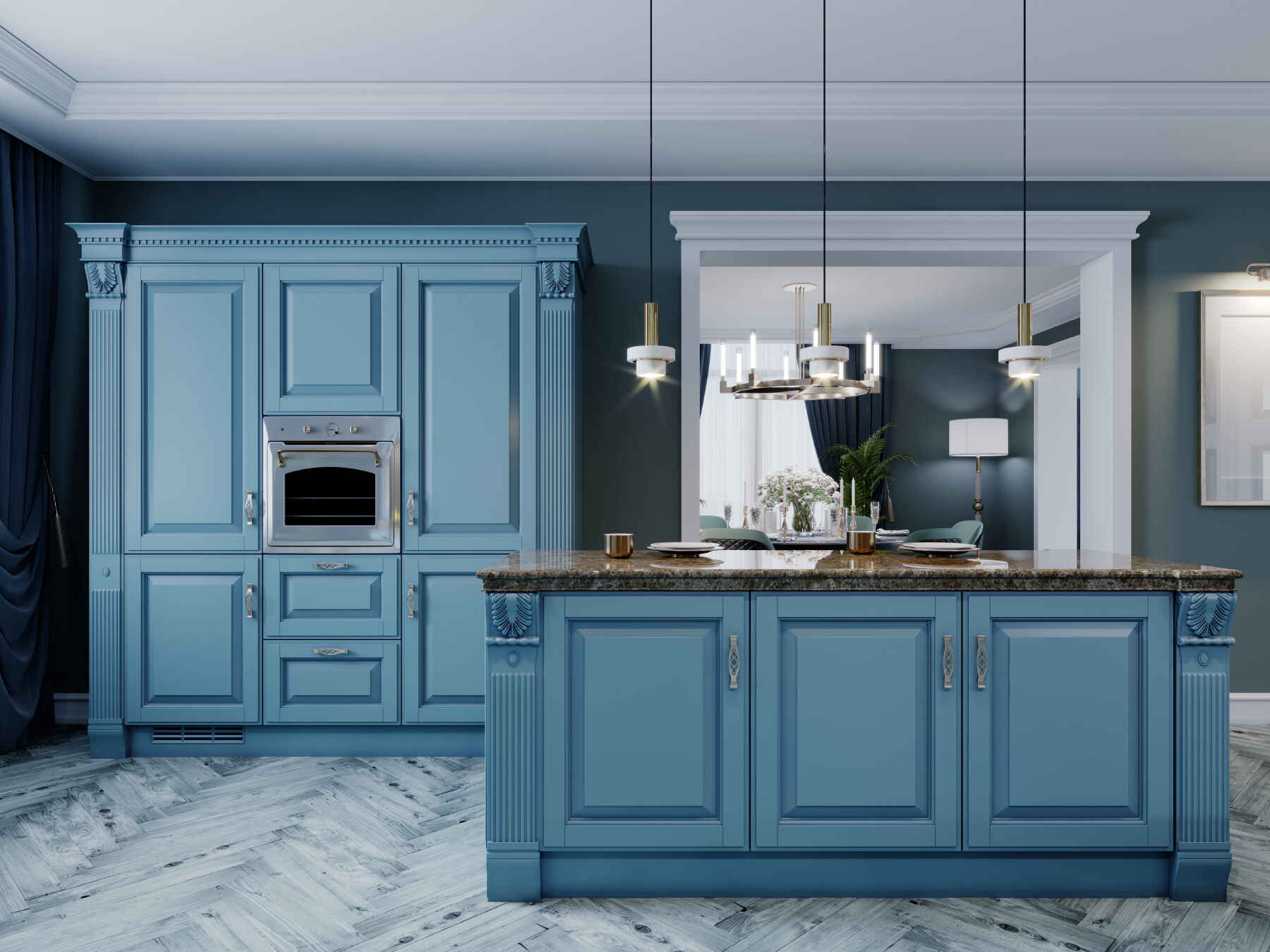 deep blue kitchen