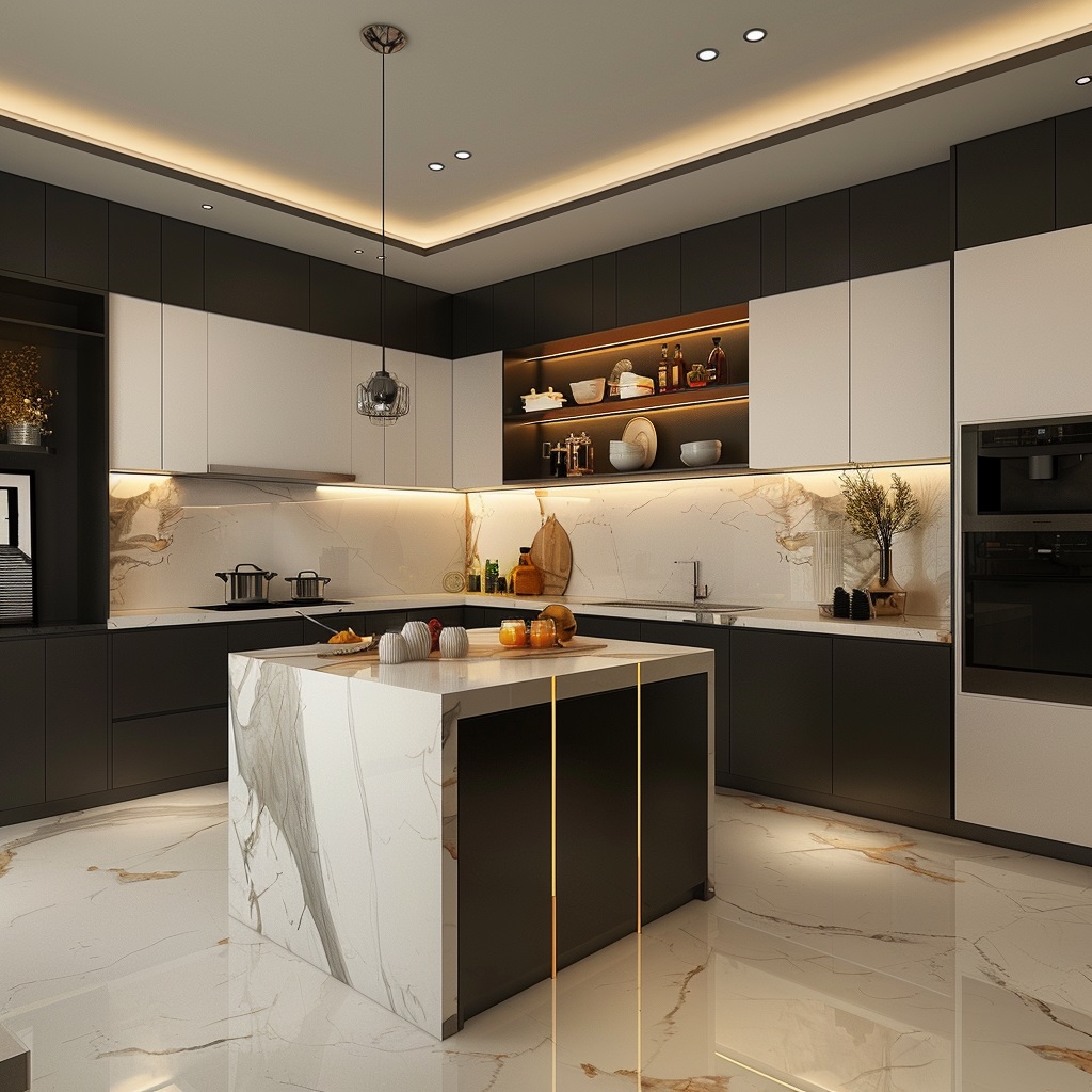 luxury minimalist L shape kitchen