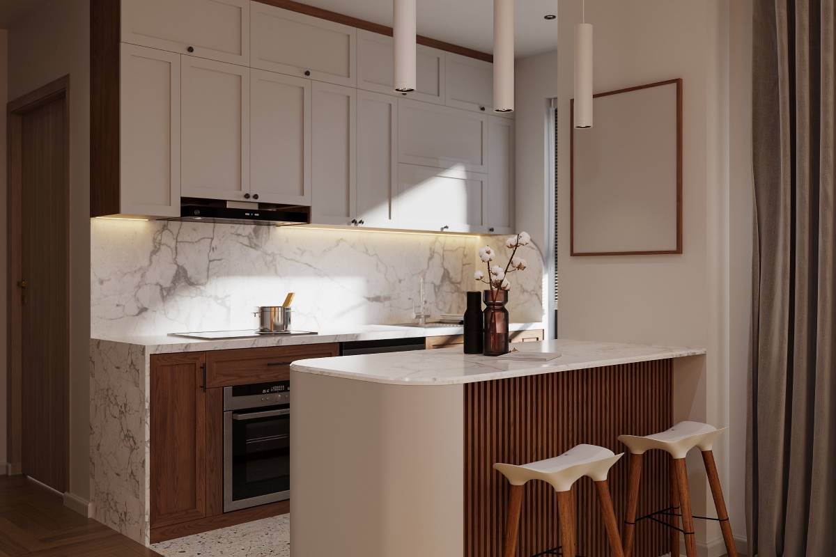 Design with stone 5 - minimalist kitchen with marble stone backsplash