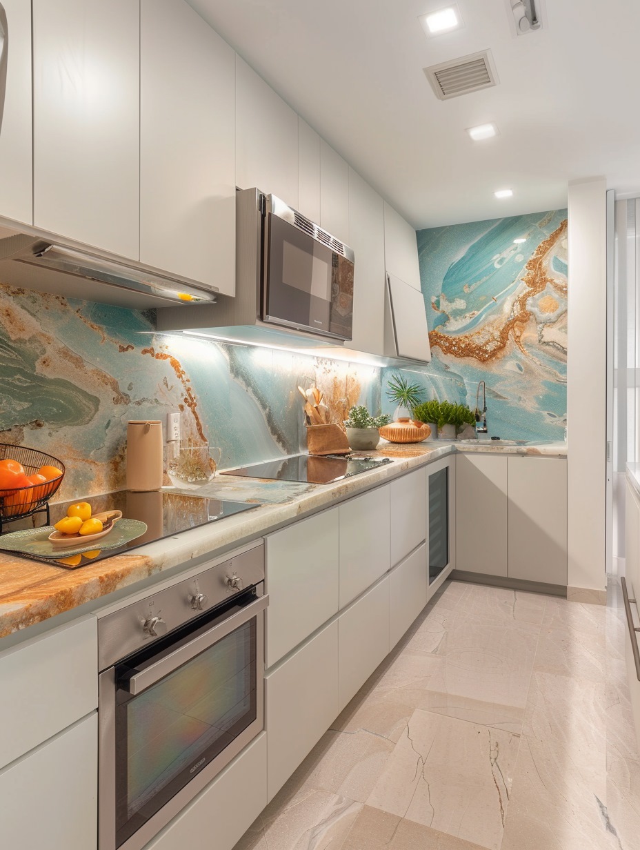 Design with stone 6 - modern kitchen with marble stone backsplash