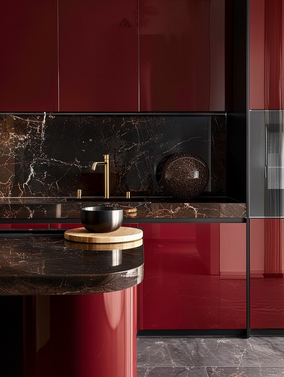 Luxury Minimalist Kitchen Crimson Red