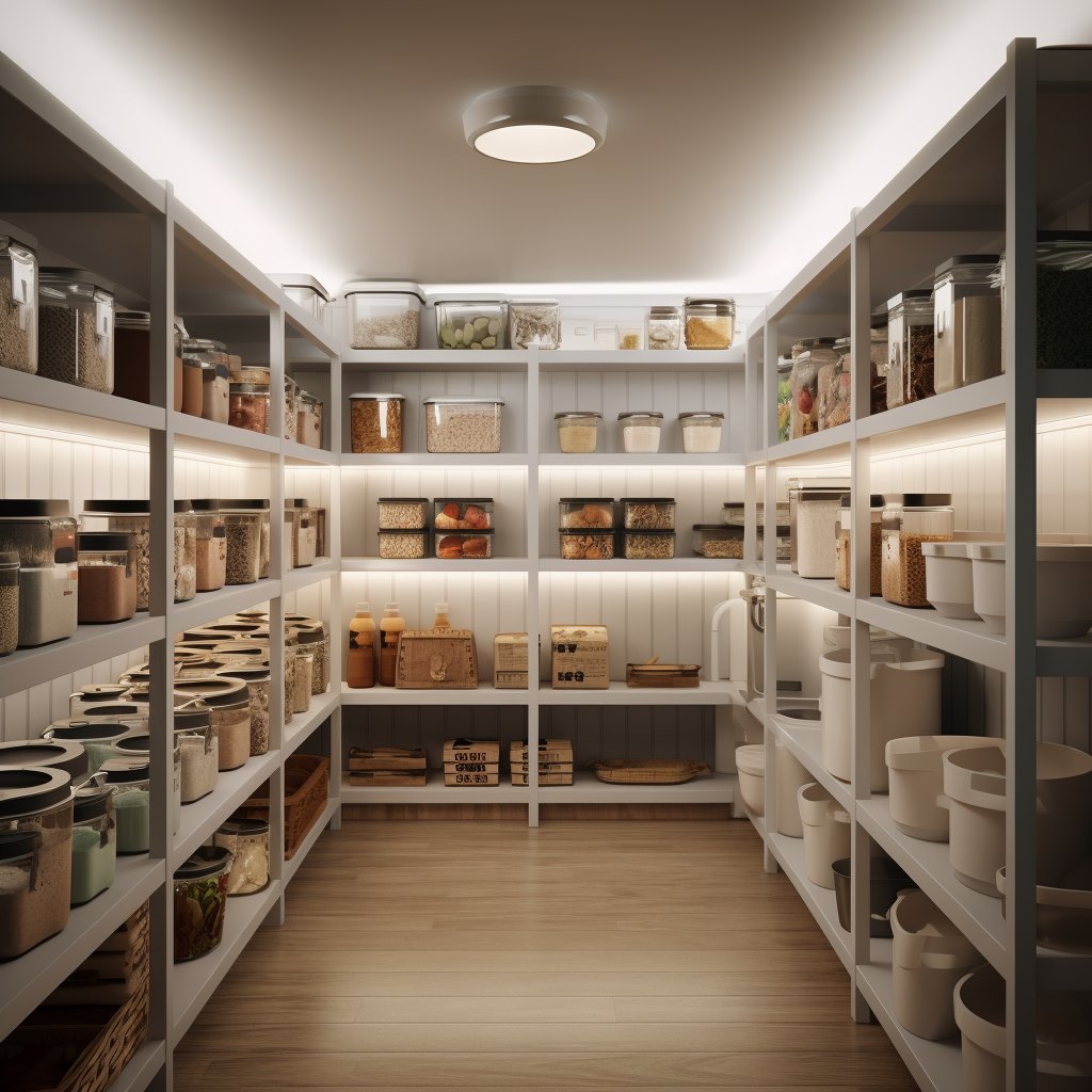 a pantry room full with food and containers