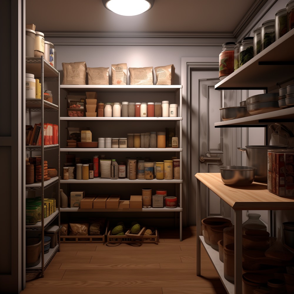 a small pantry closet room with a table