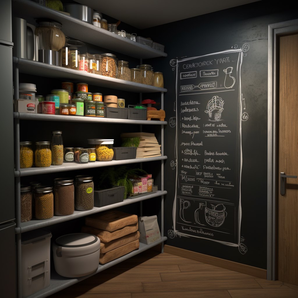 a small pantry closet room with chalk board