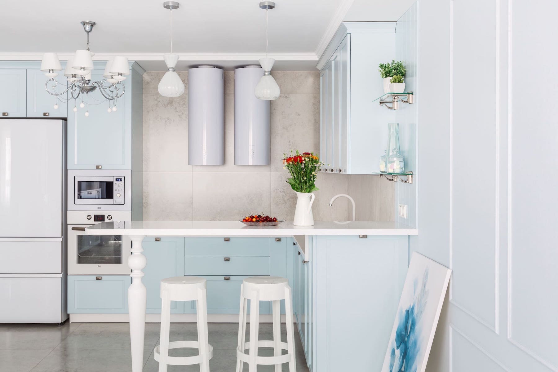 baby blue and white kitchen bar