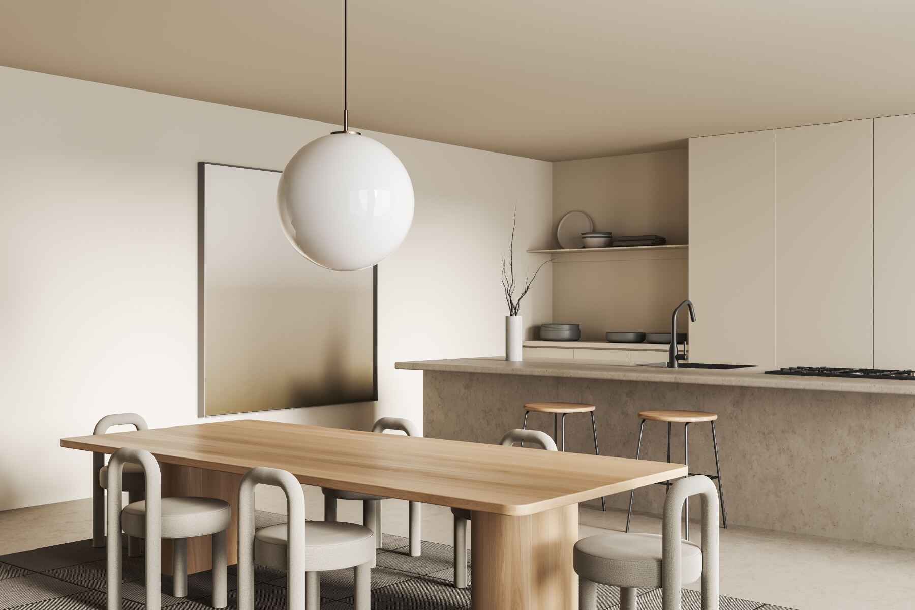 kitchen with geometric furniture