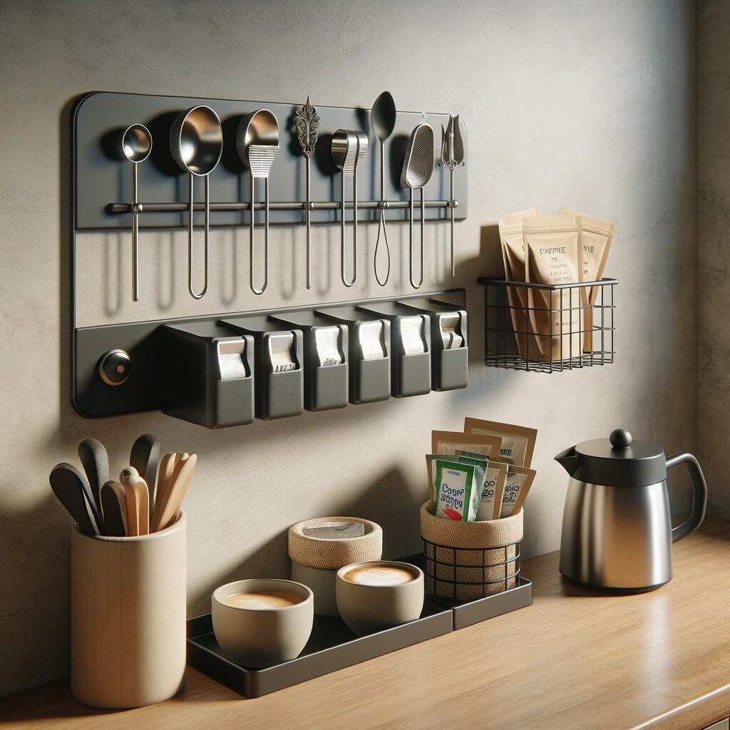 incorporate a magnetic strip on the wall beside my coffee nook