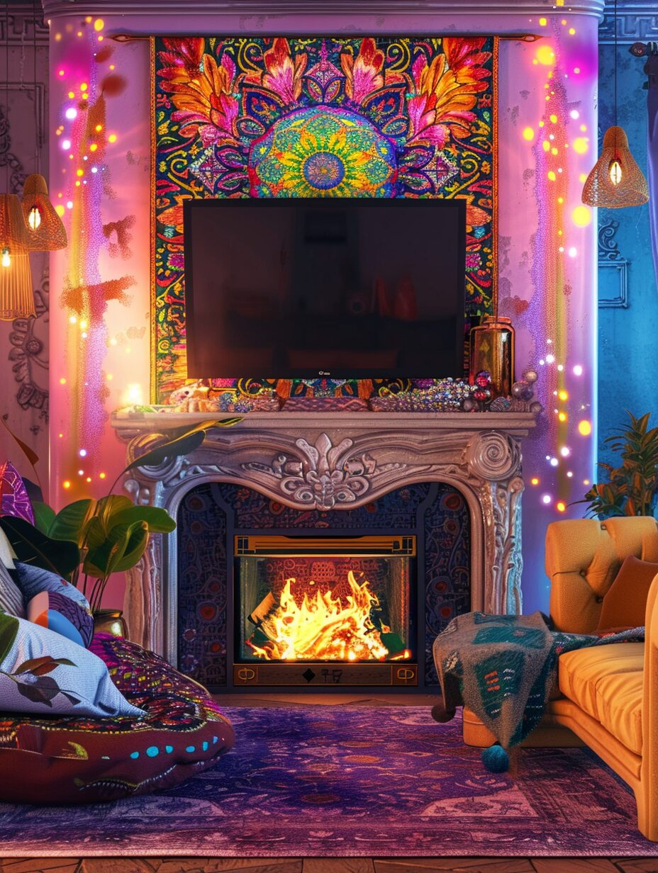 Boho Fireplace With TV 8