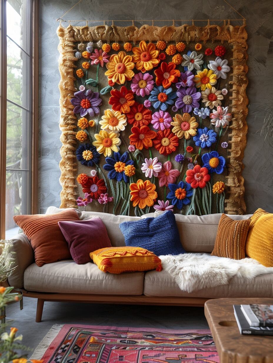 Flower Boho wall yarn hanging 3