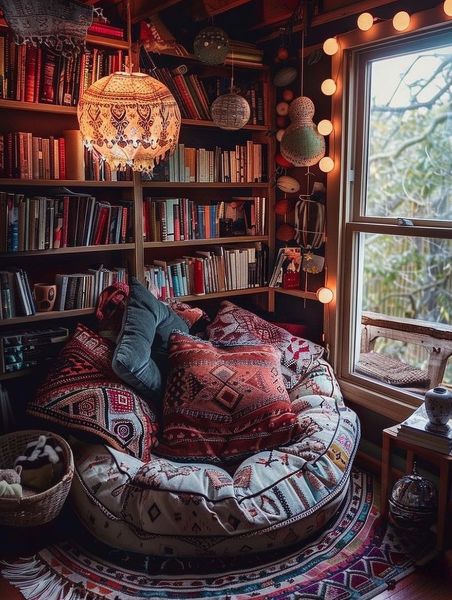 boho reading nook bedroom