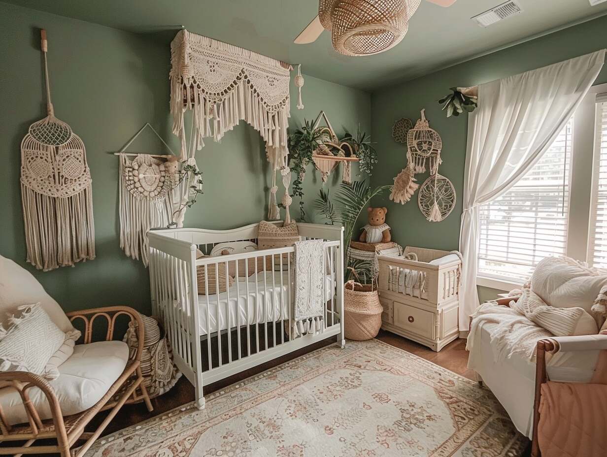 sage green boho girl nursery - 3