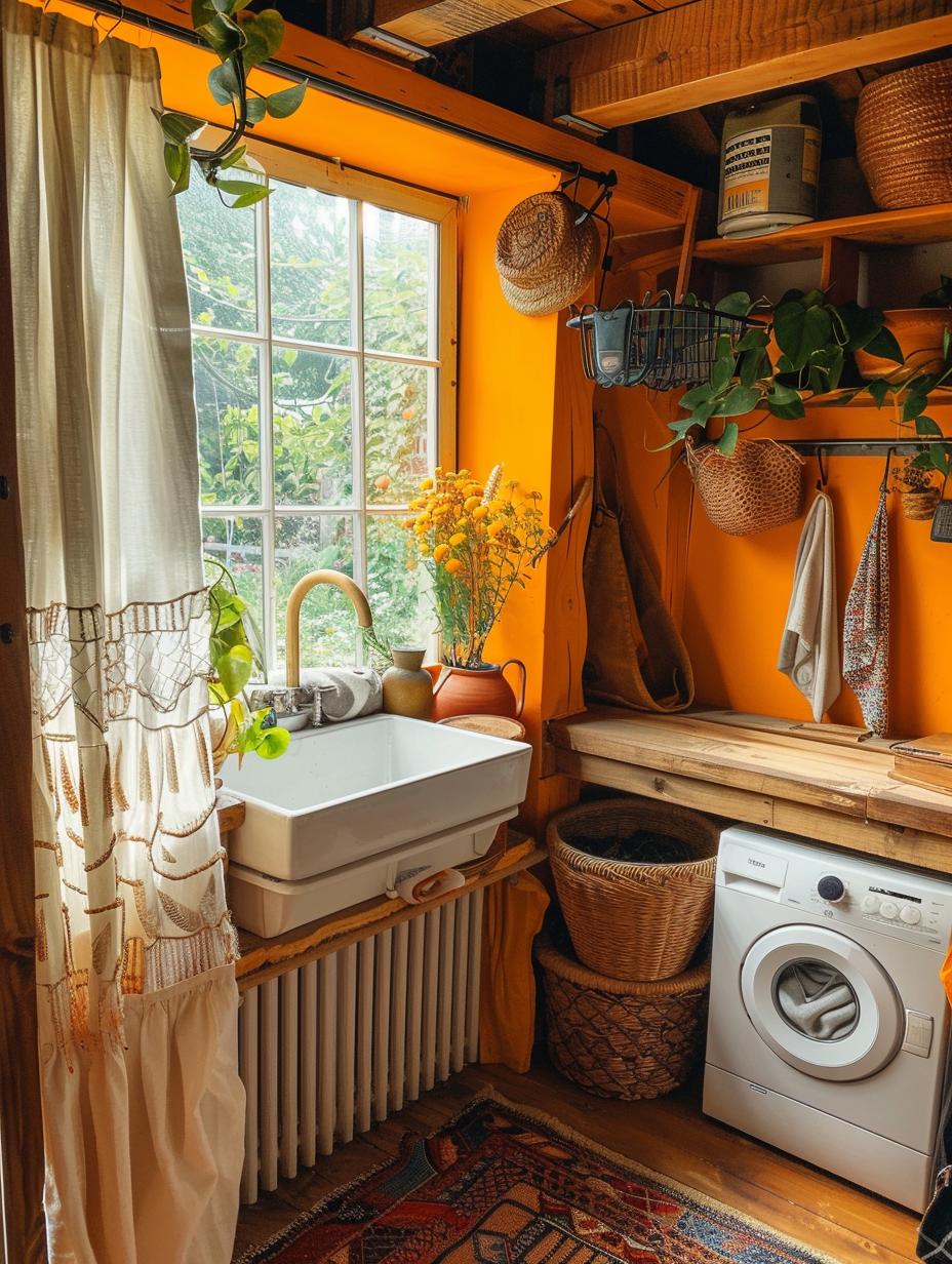boho laundry room with bright tone