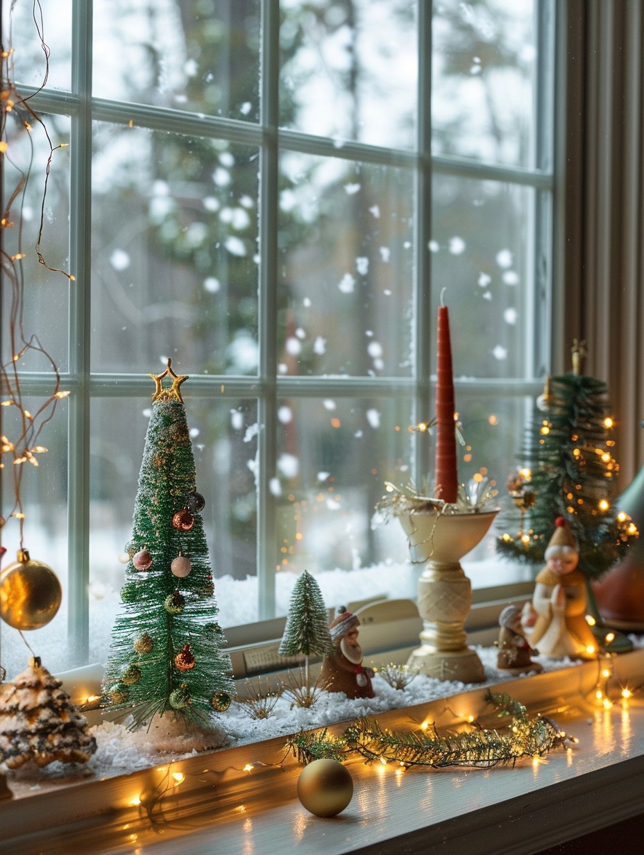 kitchen window sill decor with Christmas theme