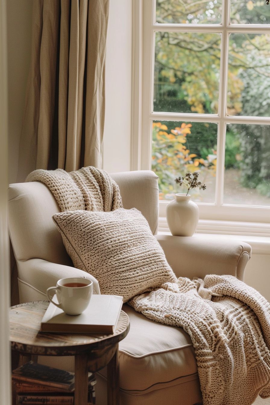 a cozy chair by the window in small bedroom