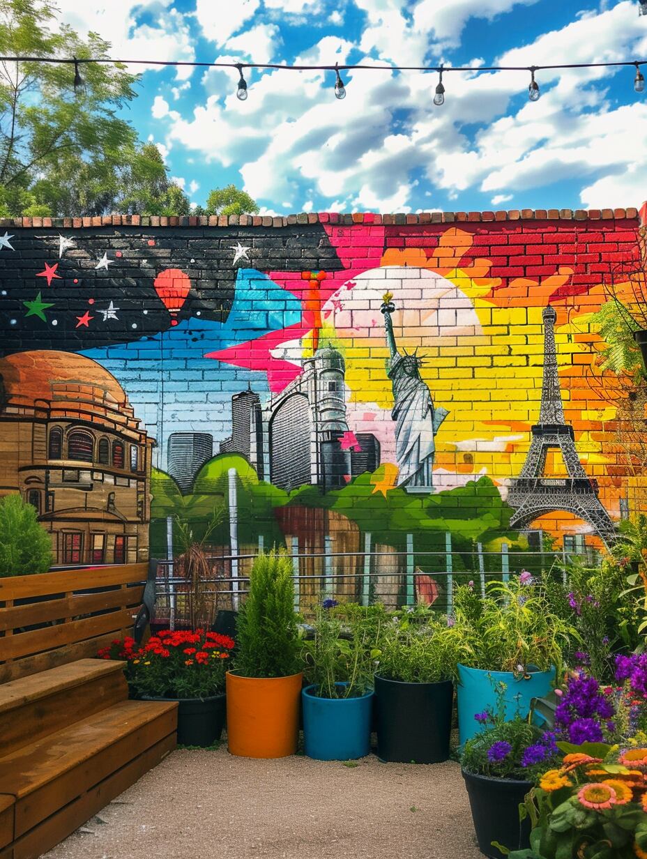 backyard garden wall painting ideas 12