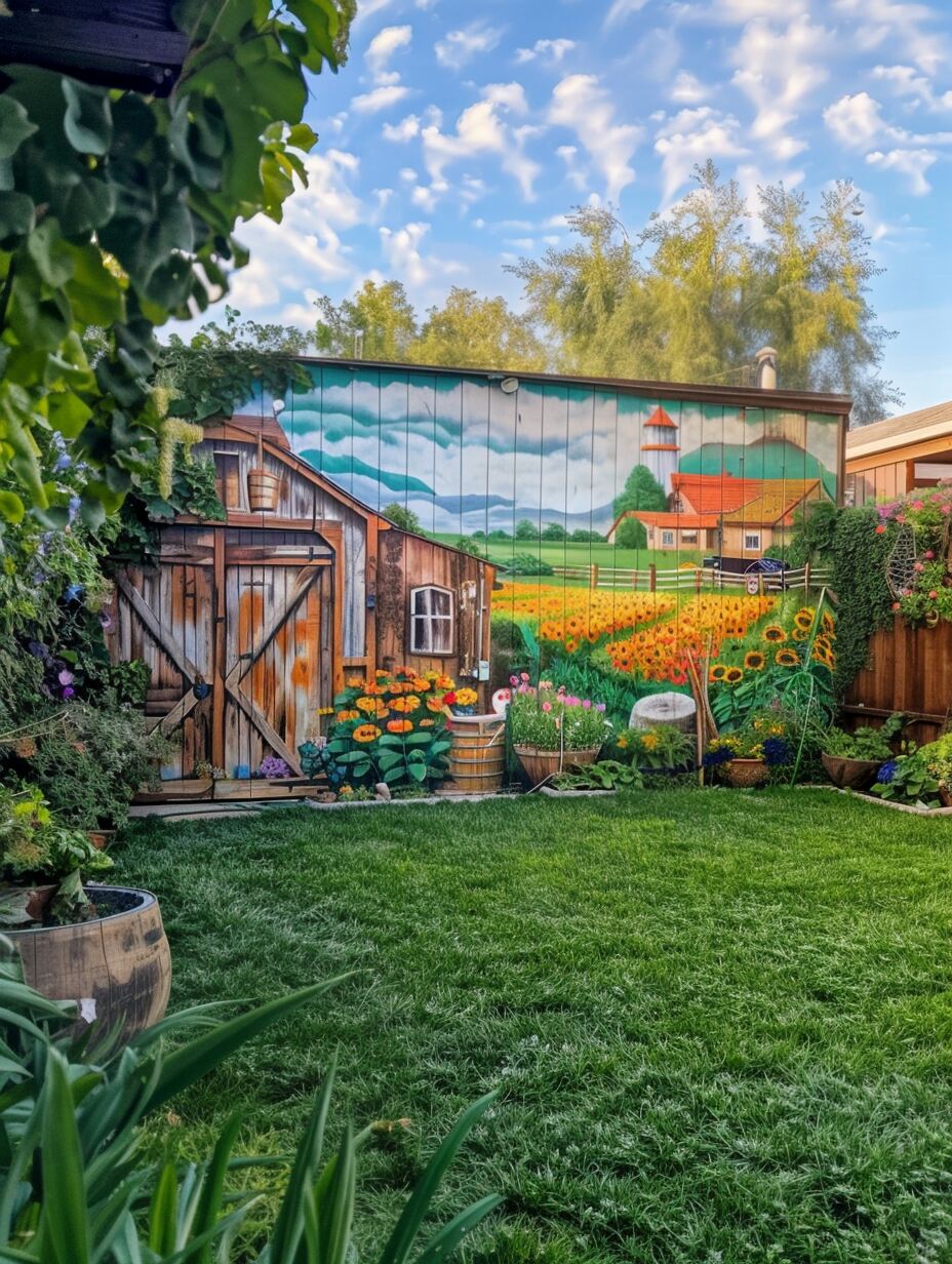 backyard garden wall painting ideas 16