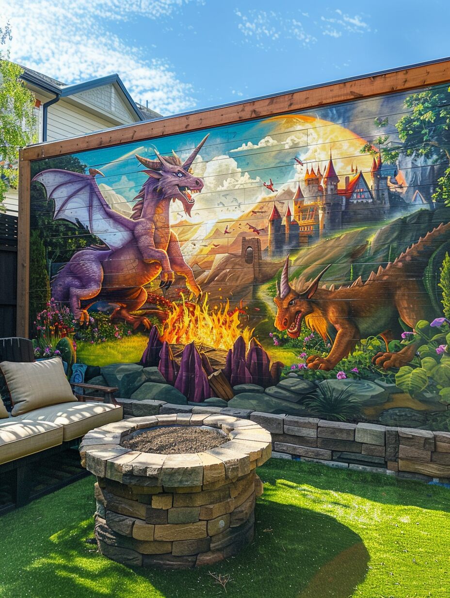 backyard garden wall painting ideas 18