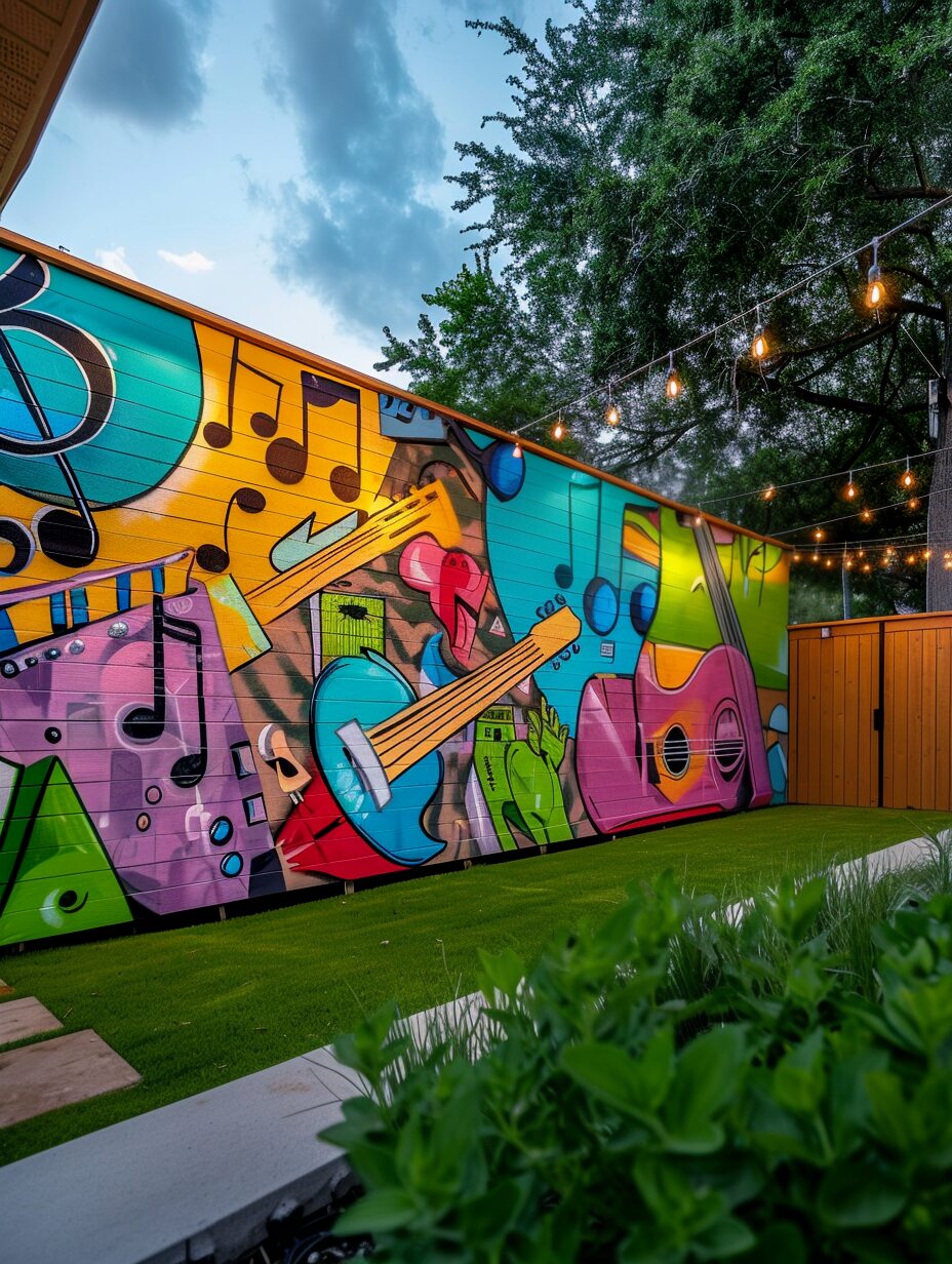 backyard garden wall painting ideas 19