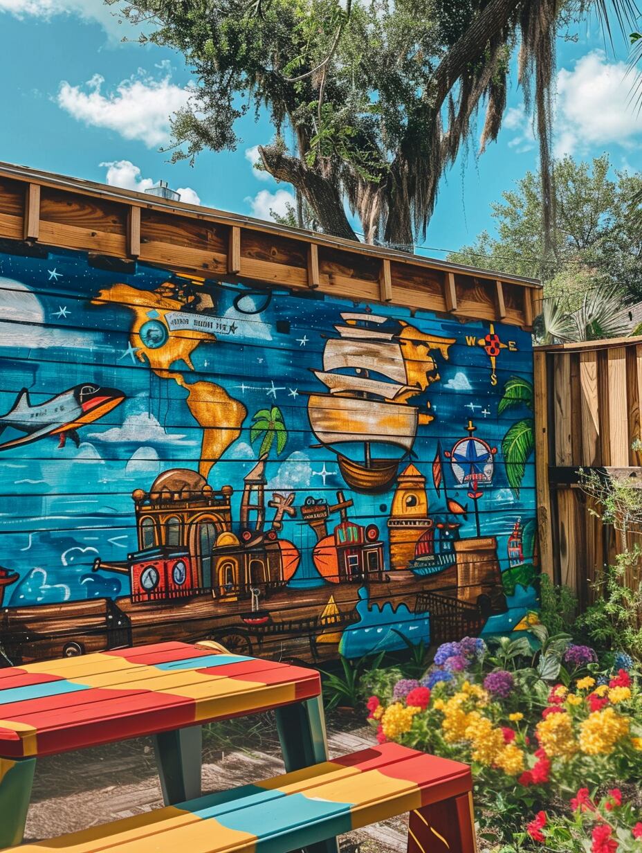 backyard garden wall painting ideas 20