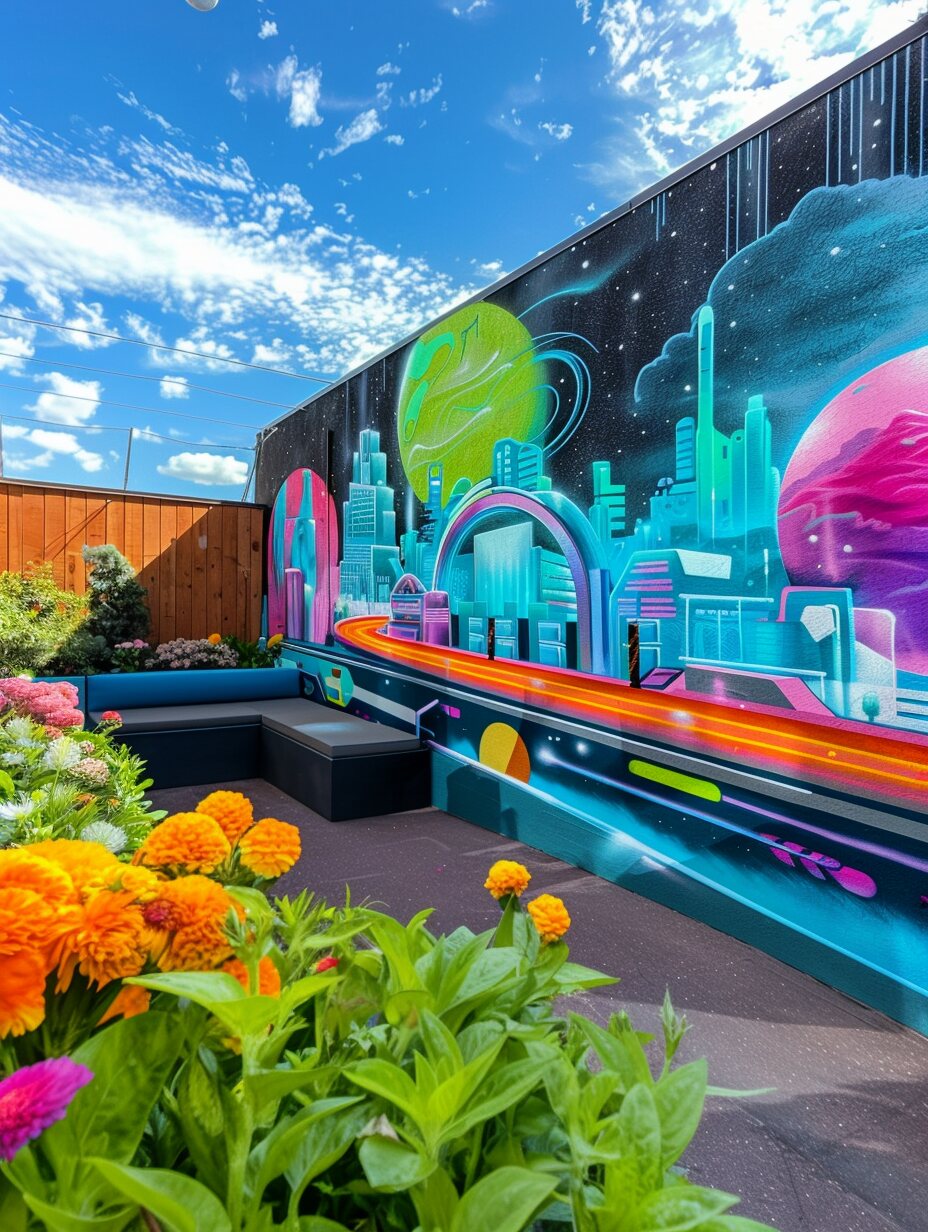 backyard garden wall painting ideas 25