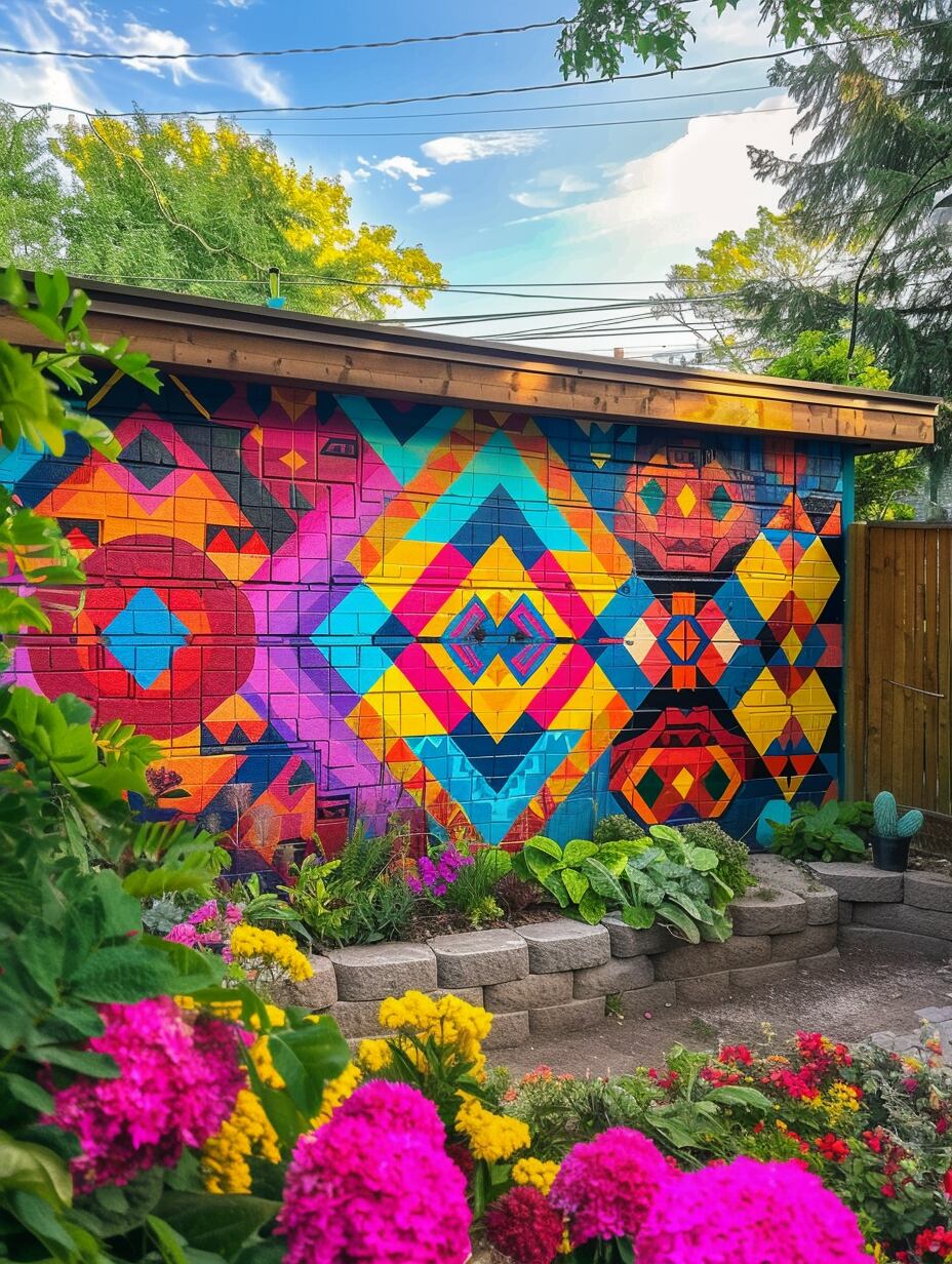 backyard garden wall painting ideas 4
