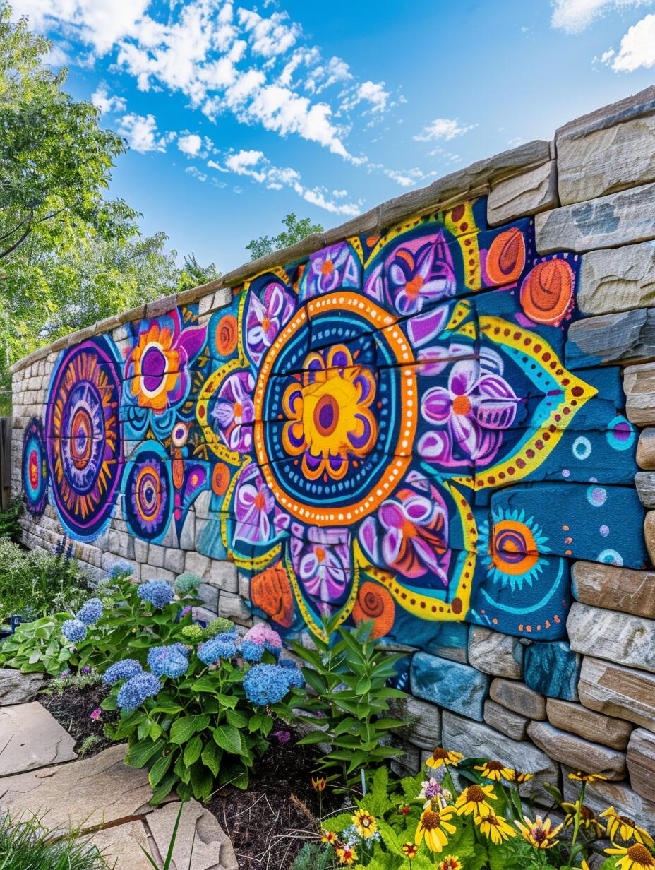 backyard garden wall painting ideas 5