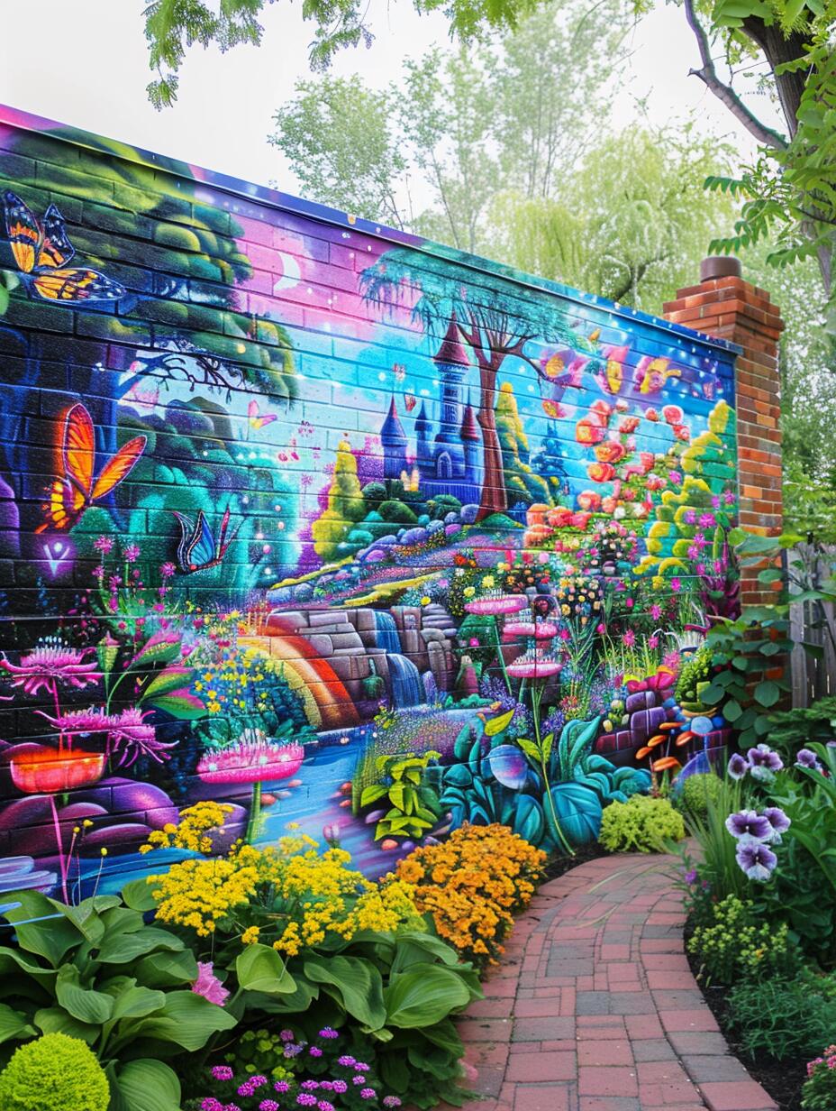 backyard garden wall painting ideas 8