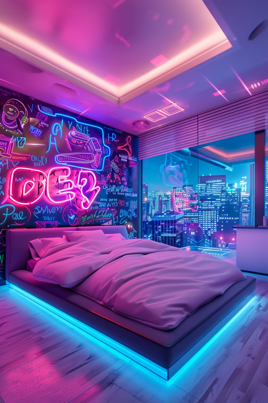 cyberpunk futuristic bedroom