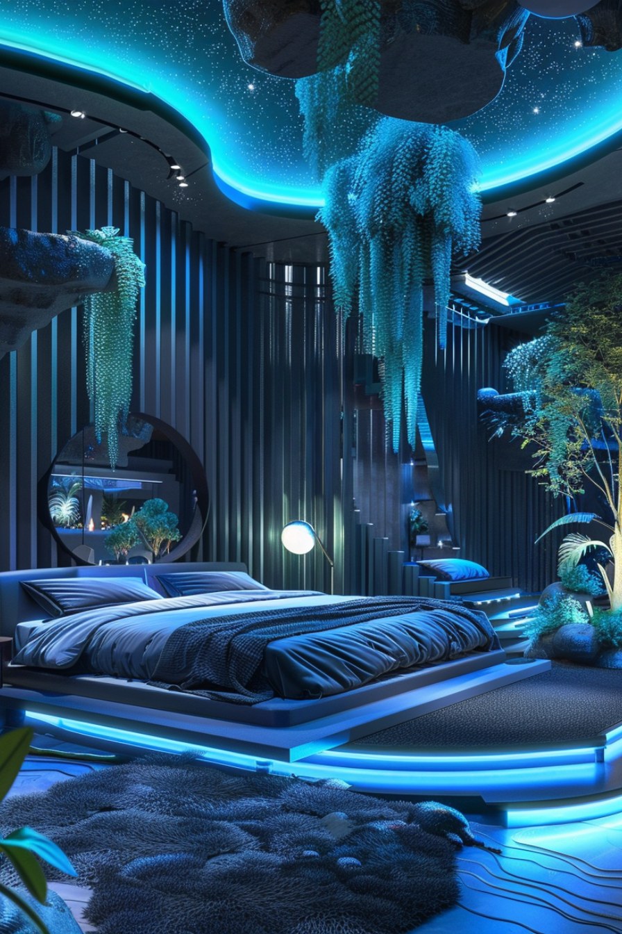 nature-inspired futuristic bedroom