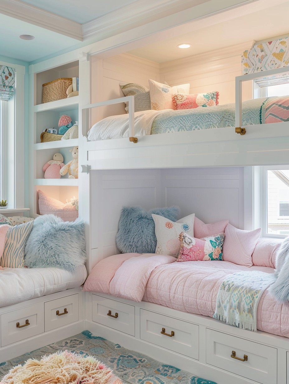 small shared bedroom for sisters with reading nook