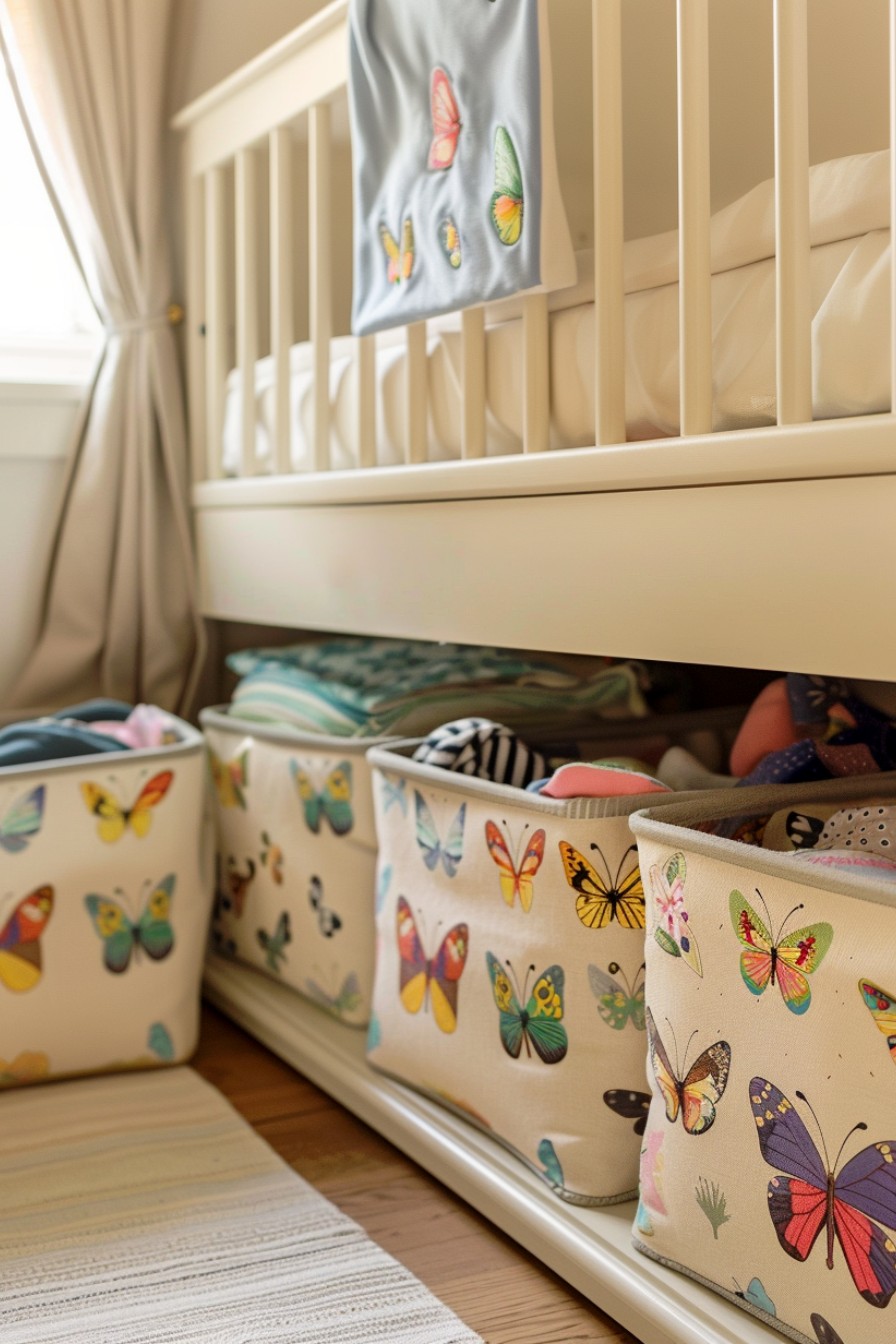 butterfly baskets under a crib