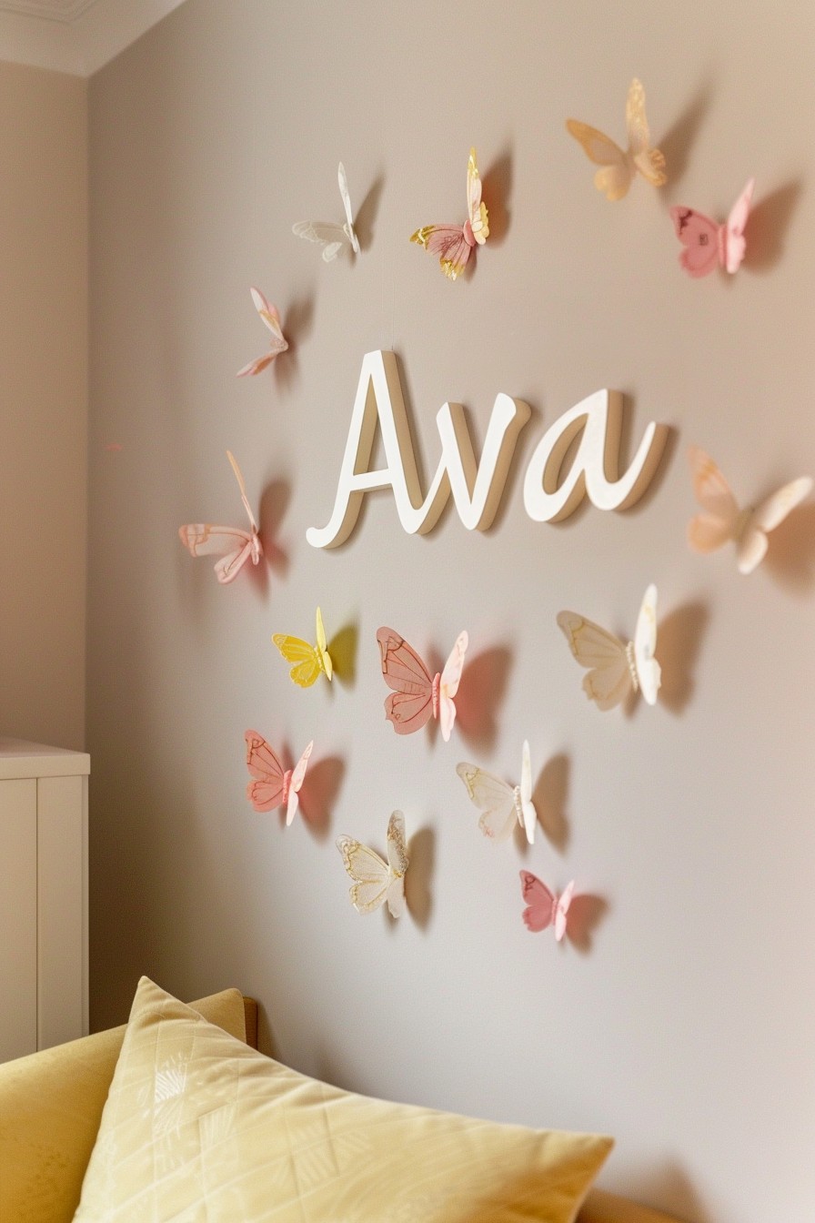 butterfly decor around a baby name