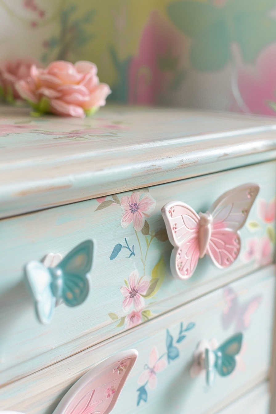 butterfly knobs on a dresser