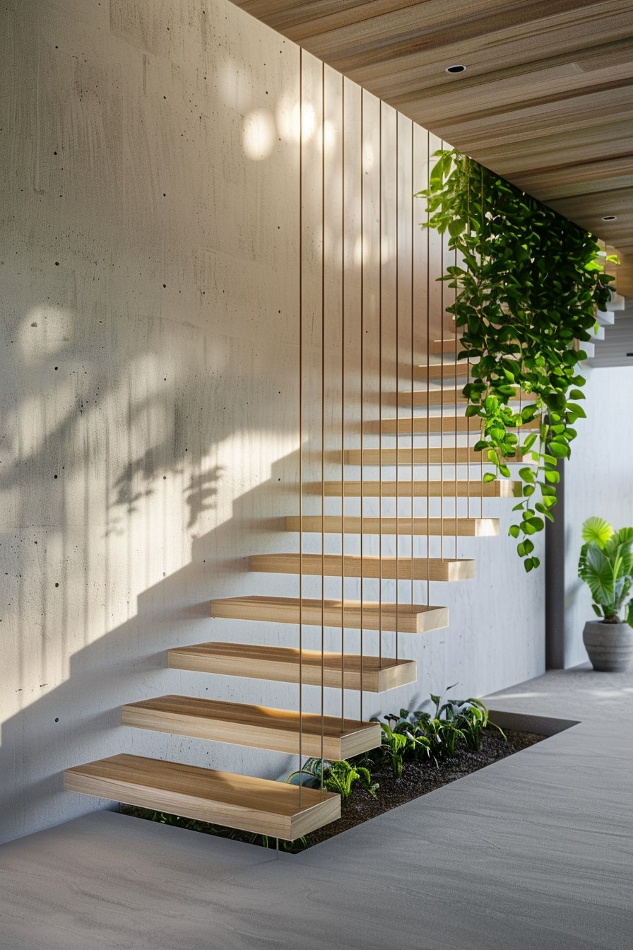 cable floating staircase in a house