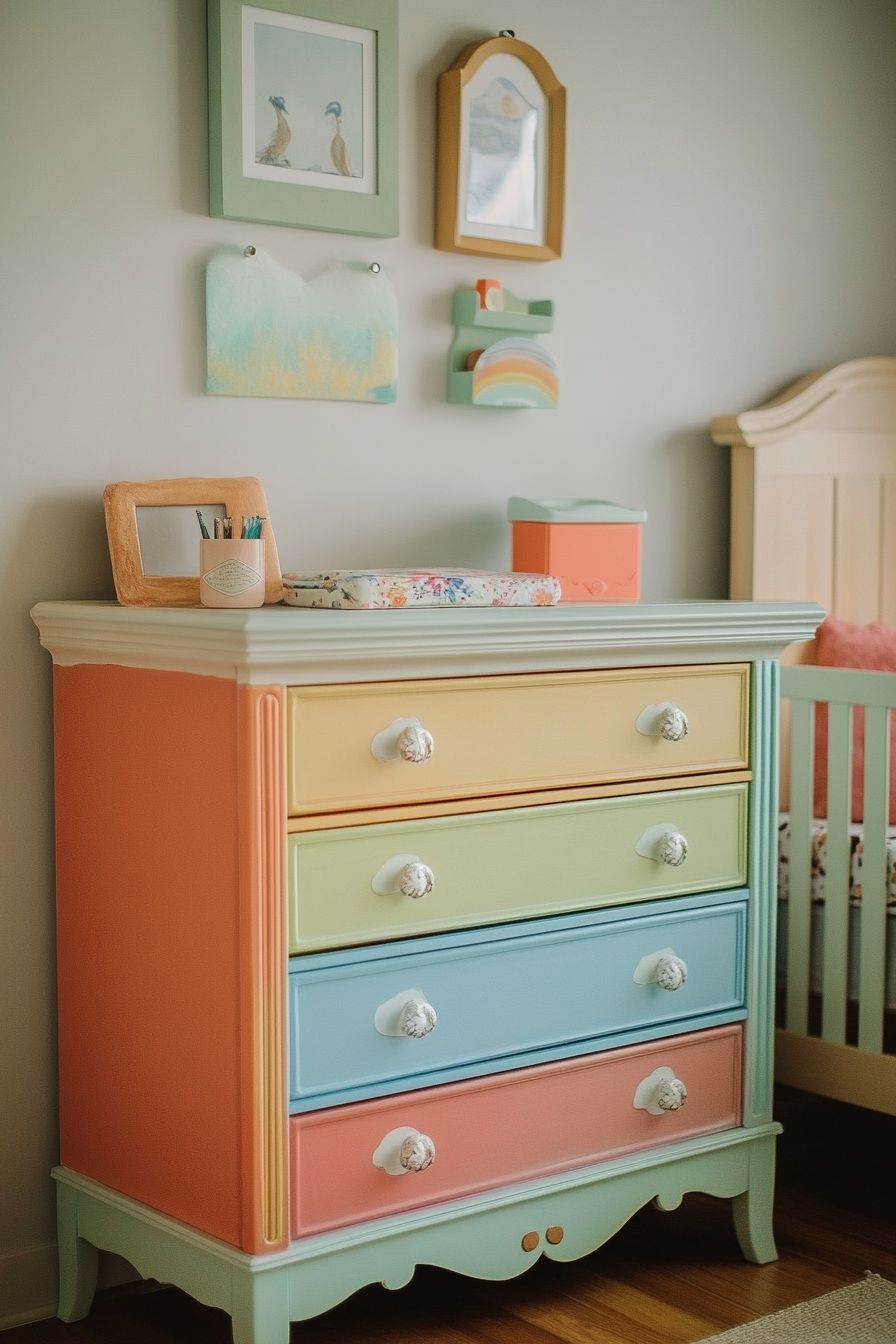 colorful dresser for rainbow themed nursery