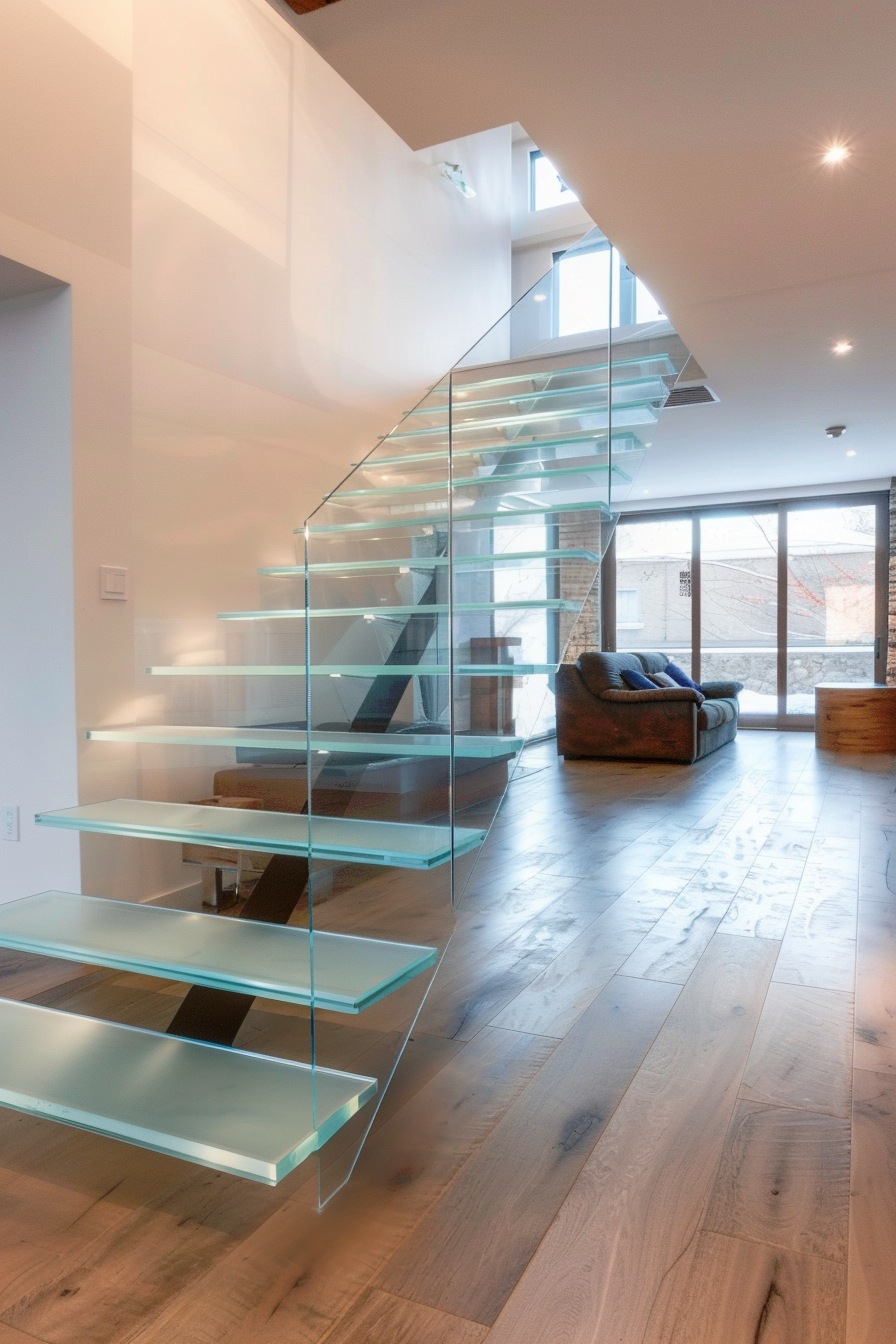 floating glass staircase in a home