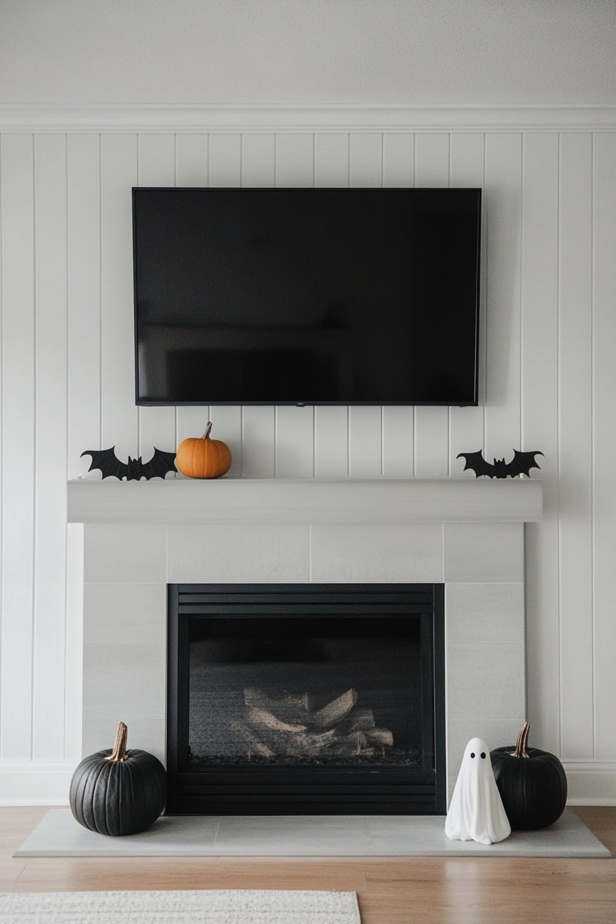 halloween mantle decor with tv - 11