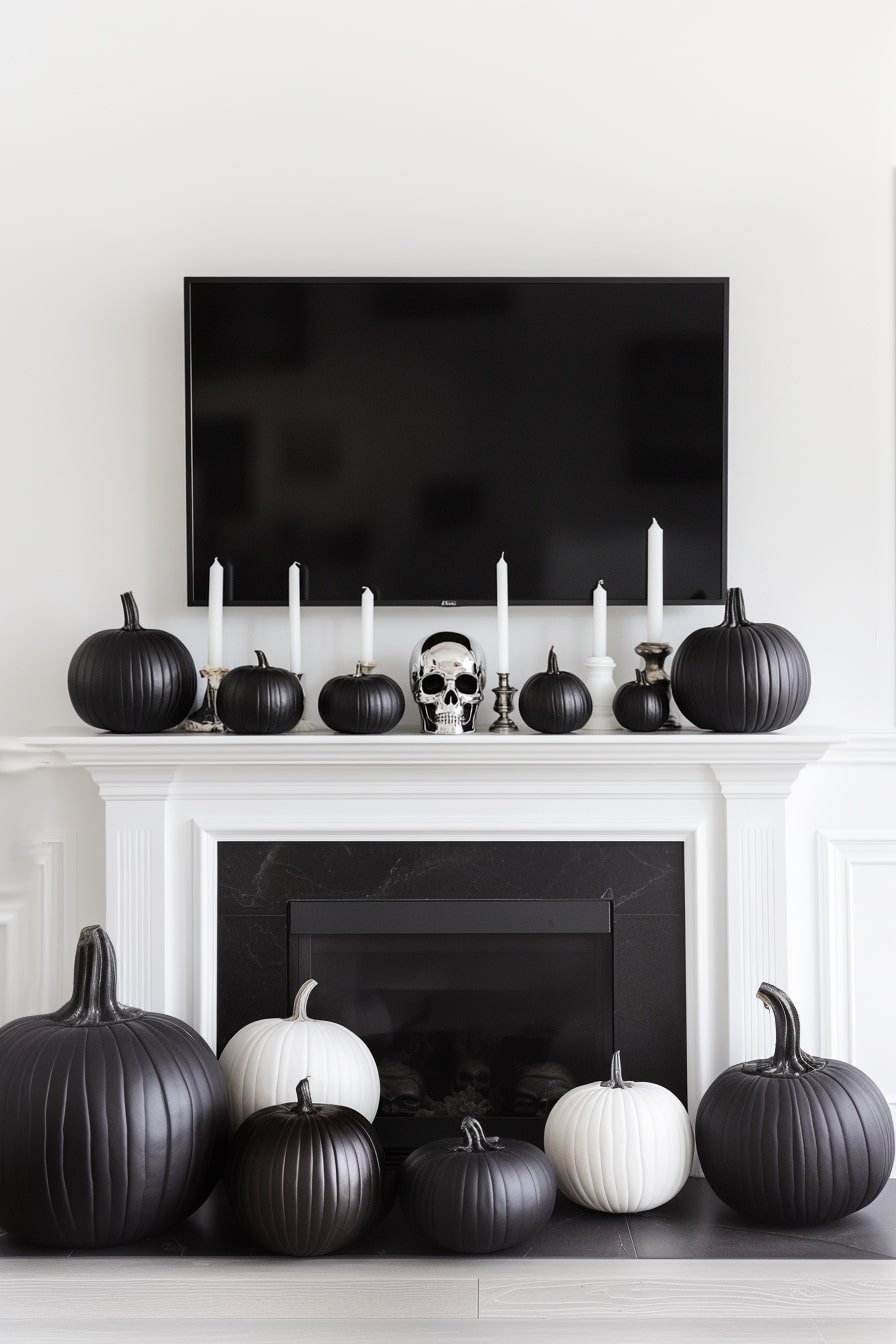 halloween mantle decor with tv - 12