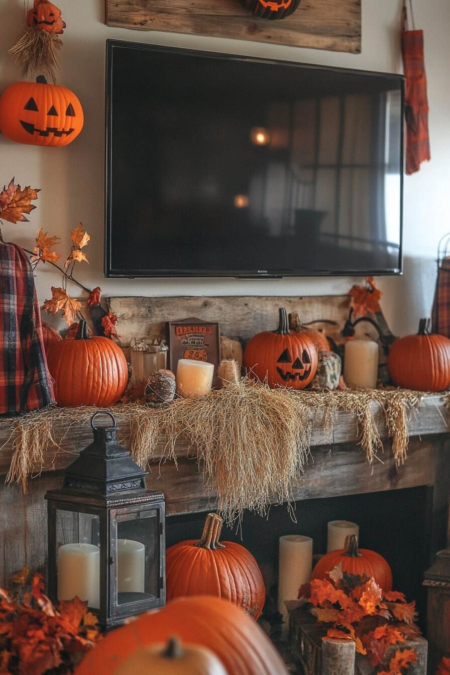 halloween mantle decor with tv - 13