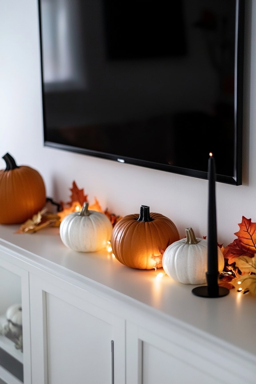 halloween mantle decor with tv - 16