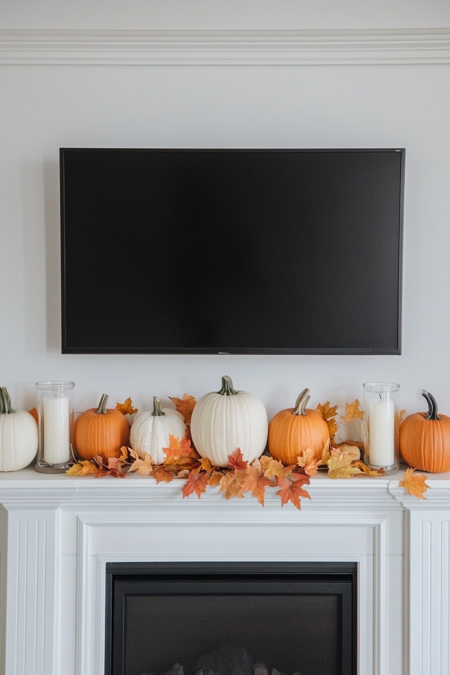 halloween mantle decor with tv - 17