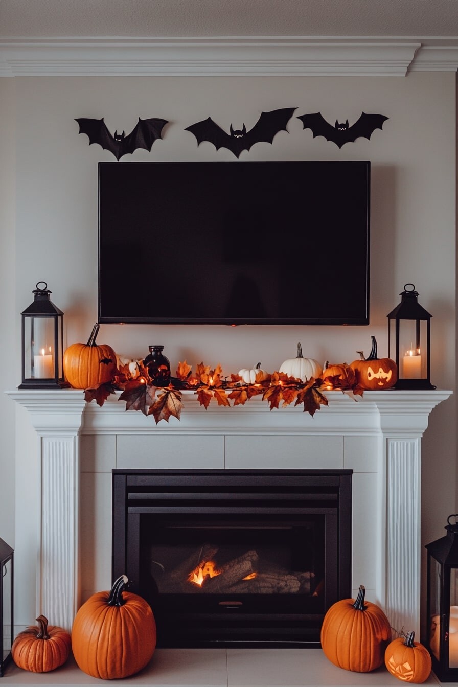 halloween mantle decor with tv - 19