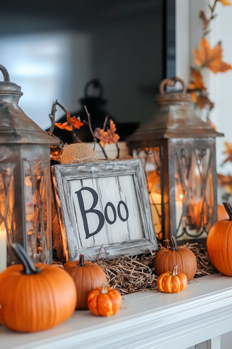 halloween mantle decor with tv - 2