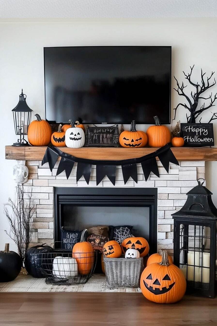 halloween mantle decor with tv - 21