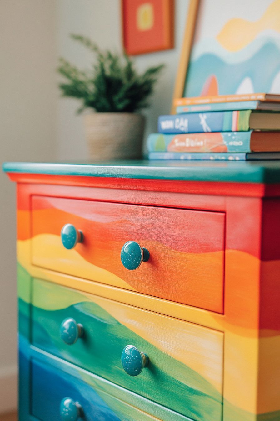 painted dresser for rainbow themed nursery