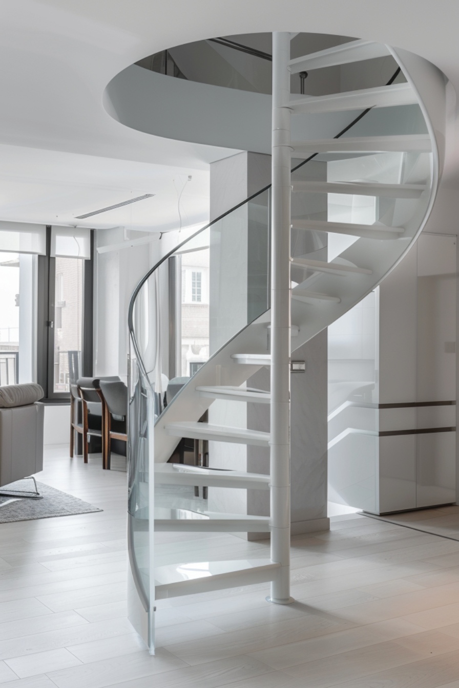 spiral floating staircase in a house