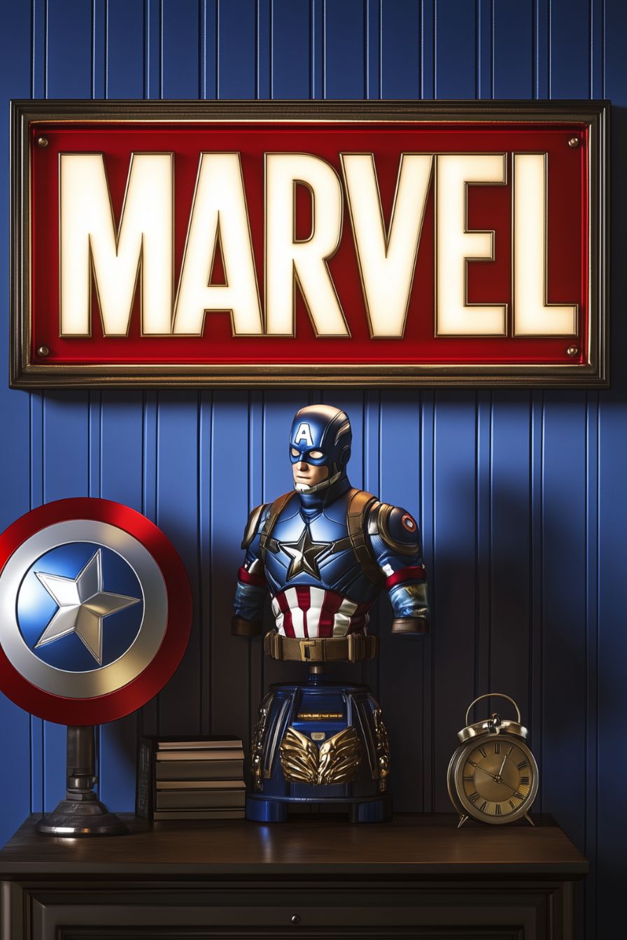 Captain America Display with Marvel Sign