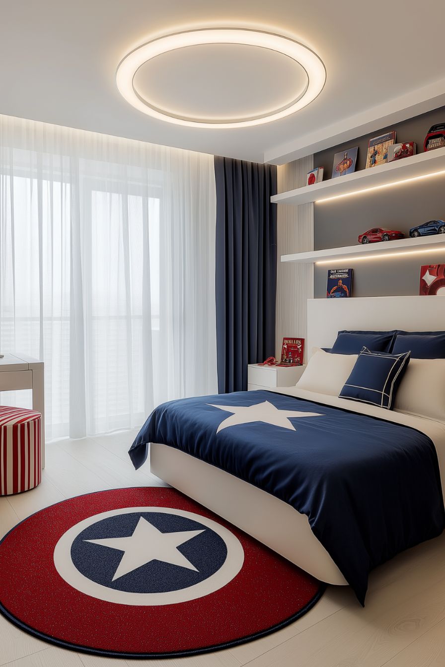 marvel bedroom with blue and red accents